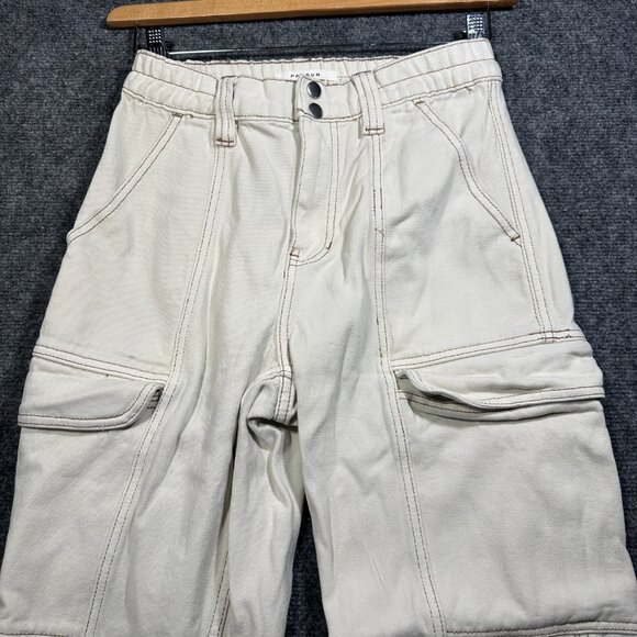 Pacsun Jeans Womens Small Elastic Waist Cargo Straight Leg Zip Fly Cream Cotton - Picture 3 of 9